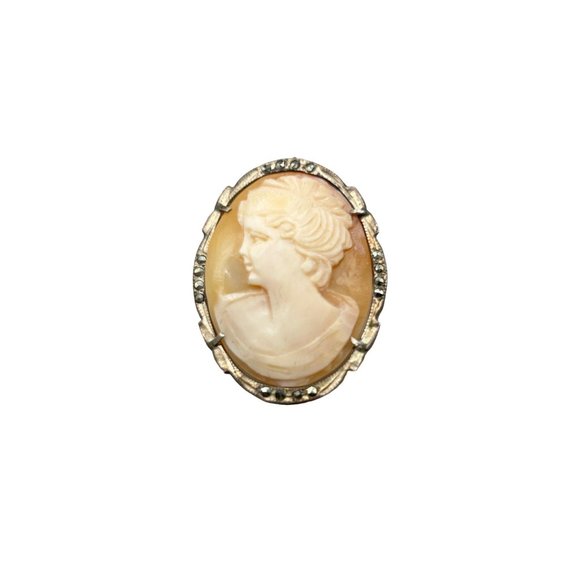 Silver 800 Genuine Carved Shell Cameo Brooch Pendant Vintage Facing Left Cameo - Picture 1 of 8